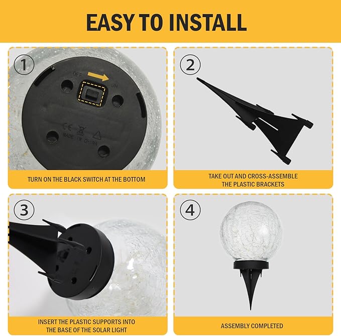 HOTEAGLE Solar Globe Lights Outdoor Waterproof-Large 2-Pack Solar Balls Lights for Outside Garden-Cracked Glass Ball Outdoor Solar Lights-Solar Orbs for Garden Patio & Lawn Backyard Decor