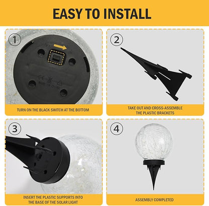 HOTEAGLE Solar Globe Lights Outdoor Waterproof-Large 2-Pack Solar Balls Lights for Outside Garden-Cracked Glass Ball Outdoor Solar Lights-Solar Orbs for Garden Patio & Lawn Backyard Decor