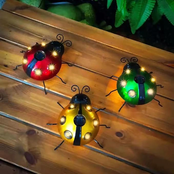 keeda Solar Ladybugs Garden Decor, Waterproof 5.5 Inch Metal Lady Bugs Cute Wall Art LED Garden Light Outside Decor | Lumora