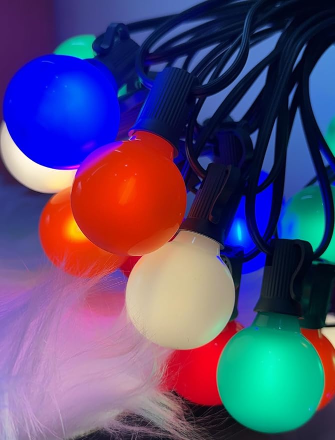 50Ft Outdoor Multicolor Christmas Lights, G40 Globe Patio String Lights with 27 Ceramic Colorful LED Bulbs(2 Spare), Outside Christmas Lights for Holiday Party Garden Backyard Roofline Xmas Decor