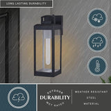 VAXCEL Kinzie Outdoor Porch Light, 5" W x 14.25" H Black Outdoor Lantern, Modern Dusk to Dawn Wall Light for Porch | Lumora
