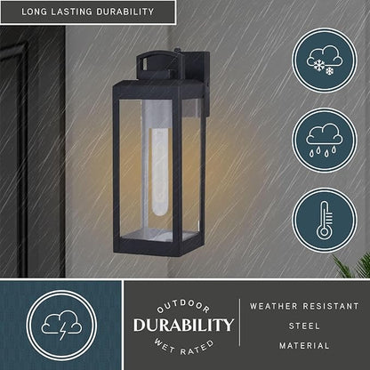 VAXCEL Kinzie Outdoor Porch Light, 5" W x 14.25" H Black Outdoor Lantern, Modern Dusk to Dawn Wall Light for Porch, Patio, Deck, or Front Door