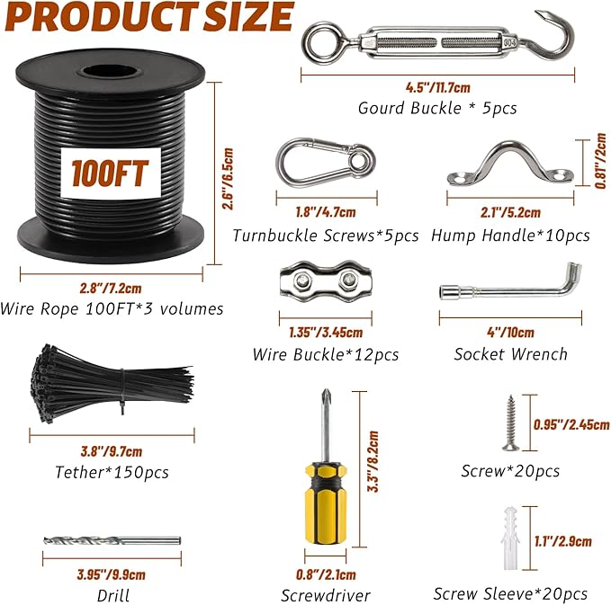 String Light Hanging Kit, 300 Ft Nylon Coated Stainless Steel Cable and Enough Accessories, Guide Wire for Outdoor | Lumora