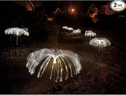 Solar Weeping Willow Firework Light, Outdoor Jellyfish Solar Garden Decorative Stake Lights for Walkway Pathway Backyard Christmas Decoration Parties (2 Pieces) (Warm White)