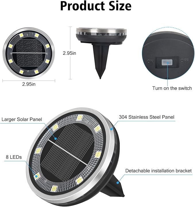 ZAIYW 12 Pack Solar Ground Lights Outdoor Waterproof Pathway Lights Solar Powered Disc Landscape Lighting for | Lumora
