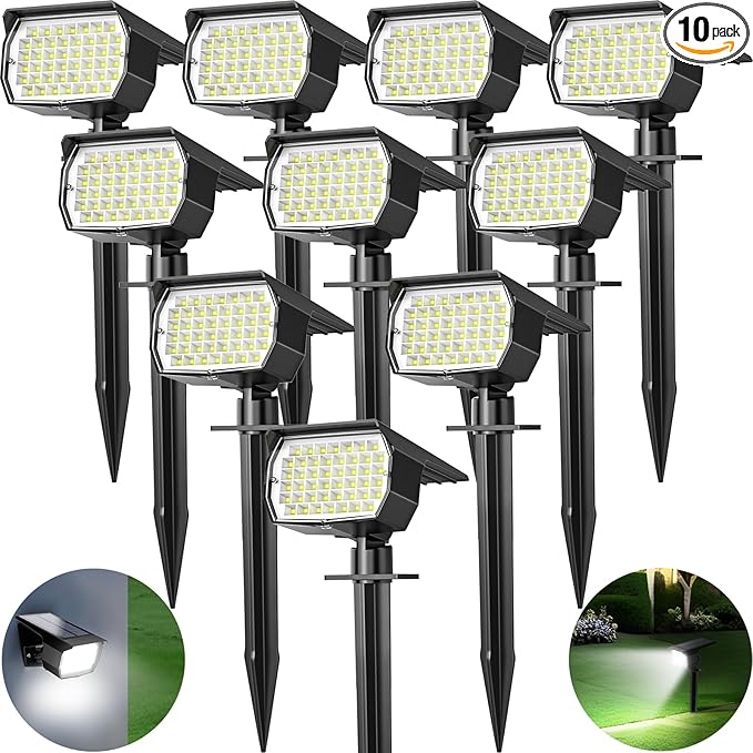 Solar Spot Lights Outdoor 10 Pack, [46 LED/3 Modes] Solar Landscape Spotlights Waterproof, 2-in-1 Auto On/Off Solar | Lumora