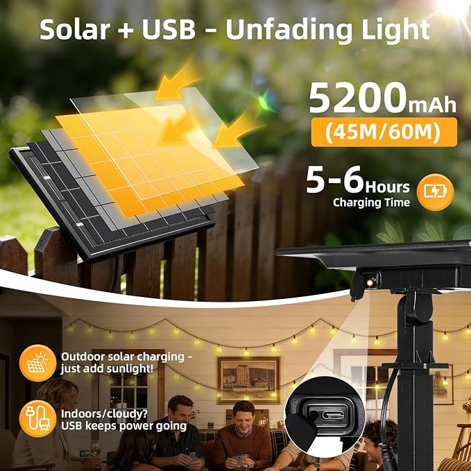 150FT Solar Lights Outdoor Waterproof: G40 45M Shatterproof Bulbs Patio Lights - Solar Powered Remote Control 3 | Lumora