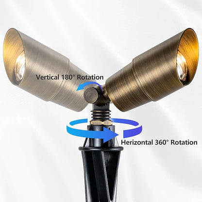 LumStory Brass Solid Landscape Light Low Voltage 12V Outdoor Brass Landscape Spotlights with 5W MR16 Bulb 3000K Warm White, IP65 Waterproof Up Light Landscape Lighting for Garden Yard Pathway