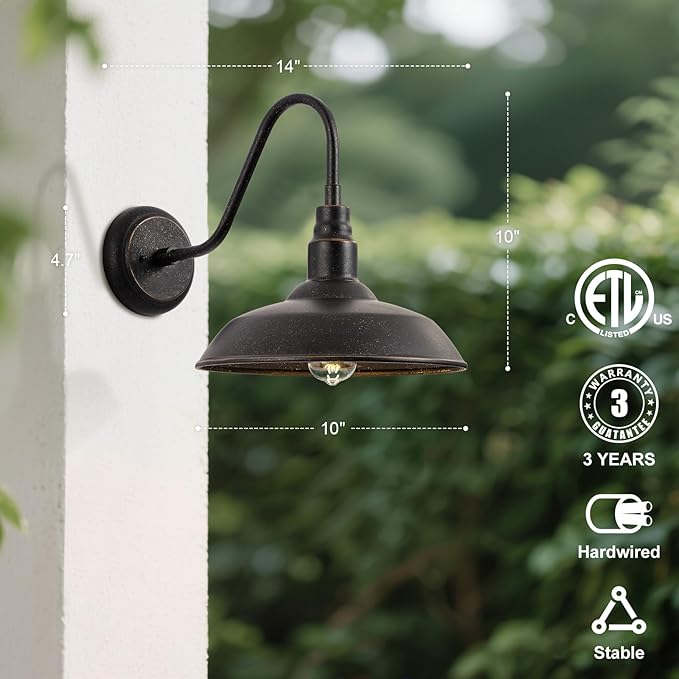 10in Dome Gooseneck Outdoor Light Fixture Bronze Exterior Barn Porch Door Light Fixture with Wall Mount 2 Pack | Lumora
