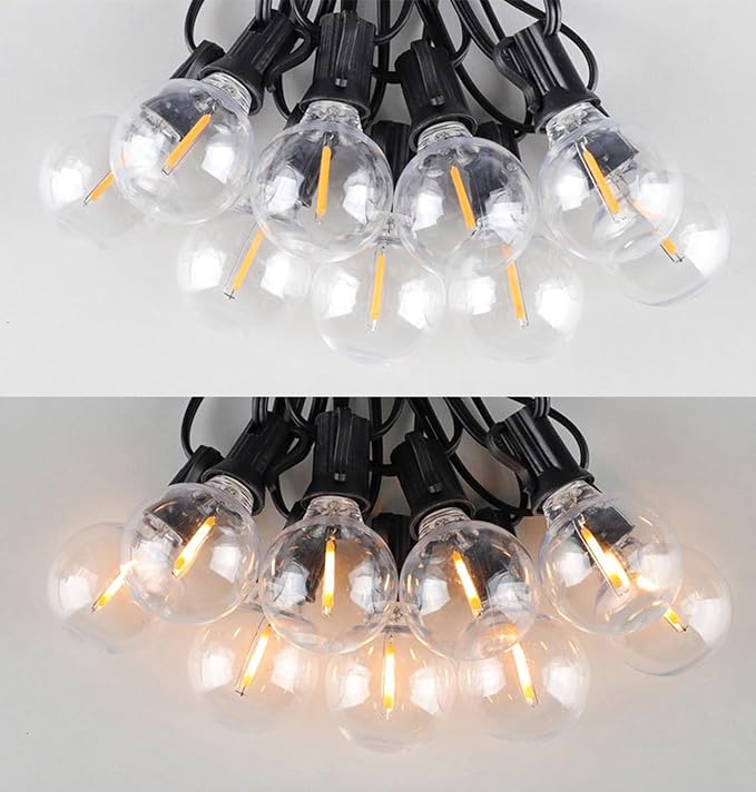 Sxminer Solar Outdoor String Lights, 31ft Wish 26LED Waterproof Shatterproof G40 Bulbs, USB Rechargeable Portable Edison Patio String Lights for Porch,Backyard, Garden, Pool, Party, Camping