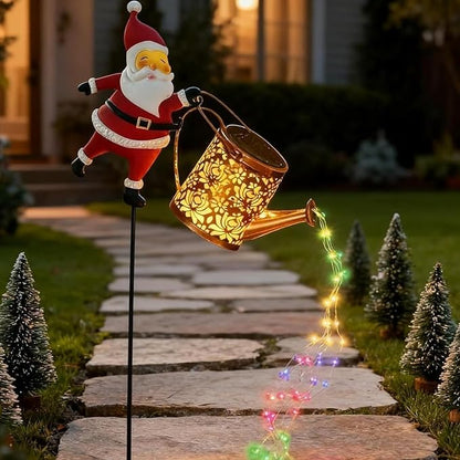 Christmas Solar Kettle Lights, Light Solar Santa Claus Watering Can LED Light, Waterproof Solar Powered Lawn Decorative Lights for Outdoor Christmas Pathway Decoration (Rainbow, Kettle Lights)