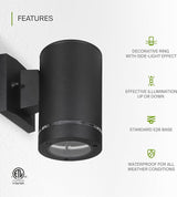 ASD 1 Light Outdoor Wall Light Fixture | 60W E26 Bulb Socket 120V ETL Cylinder Up Down Lights | | Lumora