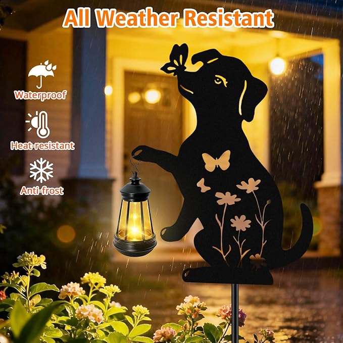 Dog Outdoor Solar Lantern Waterproof, Birthday Gifts for Christmas Women Mom, Solar Hanging Lights Dog Metal | Lumora