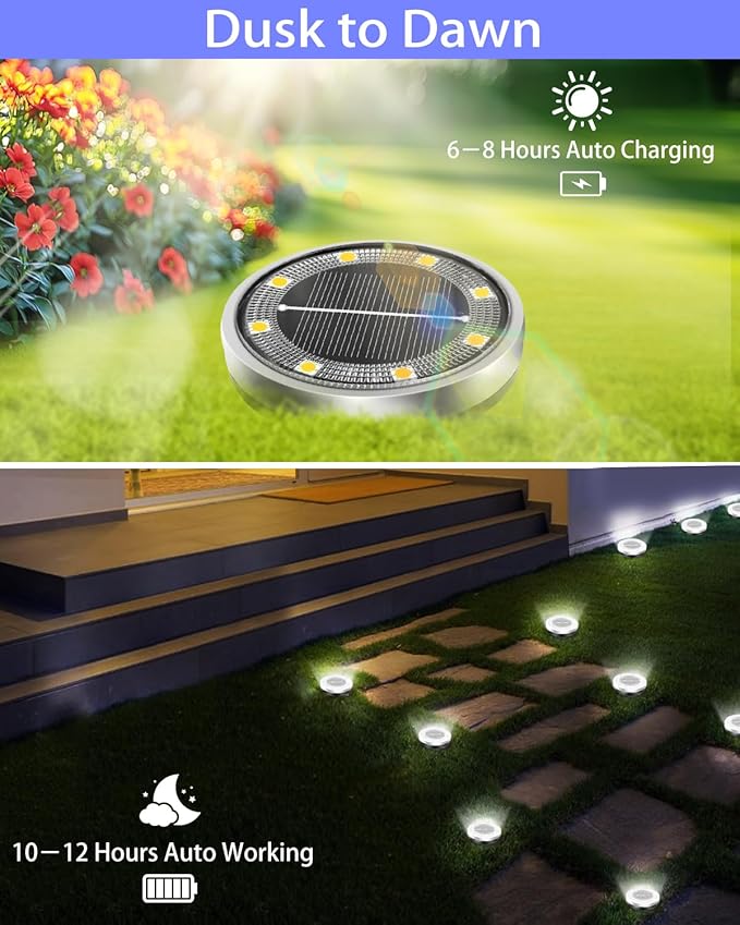 Solar Lights Outdoor Waterproof, 18 Pack 8 LED, Thickened Stainless Steel Ground Light, Solar Garden Lights | Lumora