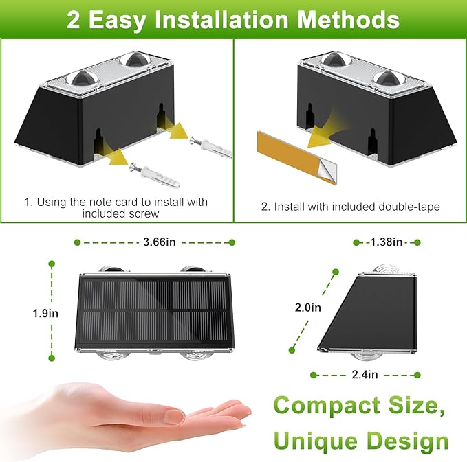 LANSOW Solar Fence Lights 2 Pack, Solar Powered Lights Outdoor Waterproof, 9-Mode Warm/Cool White & RGB Up-Down Led Spot Wall Lights Dusk to Dawn Decor for Backyard, Deck, Patio, Pool, Railing(Black)