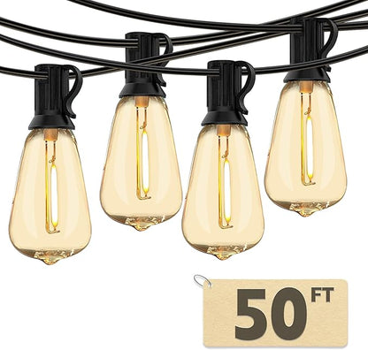 Outdoor String Lights ST38 50ft - LED Bulbs 25+1 Warm White 2700K, Waterproof and Shatterproof, Patio Garden Backyard Porch Party Christmas Vintage Outside Hanging
