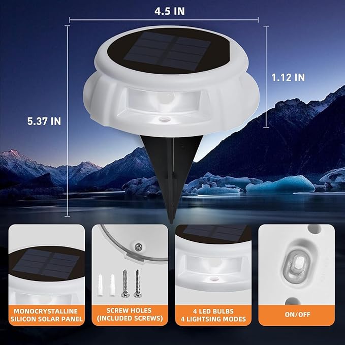 Solar Driveway Lights 4 Pack, Outdoor LED Deck Lights, Solar Powered Waterproof Outdoor Waterproof Road Markers for | Lumora
