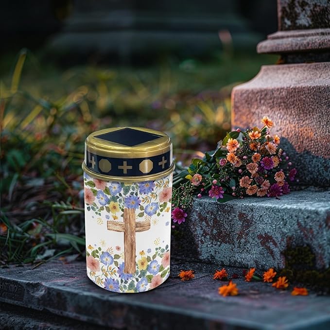 Cross Floral Cemetery Lights for Grave,Solar Garden Lights Cute Solar Pathway Light Lantern Solar Fairy Lights for Outside Waterproof Solar Stake Lights Landscape Lighting