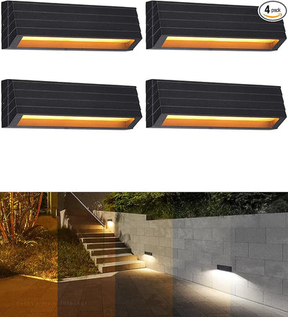 LEONLITE 5CCT Low Voltage Fence Lights, 8inch 5W LED Deck Lights, 12-24V AC/DC Landscape Step Railing Light, CRI90, 1800K/2700K/3000K/4000K/5000K, IP65, UL Listed Cord, Black, Aluminum, Pack of 4
