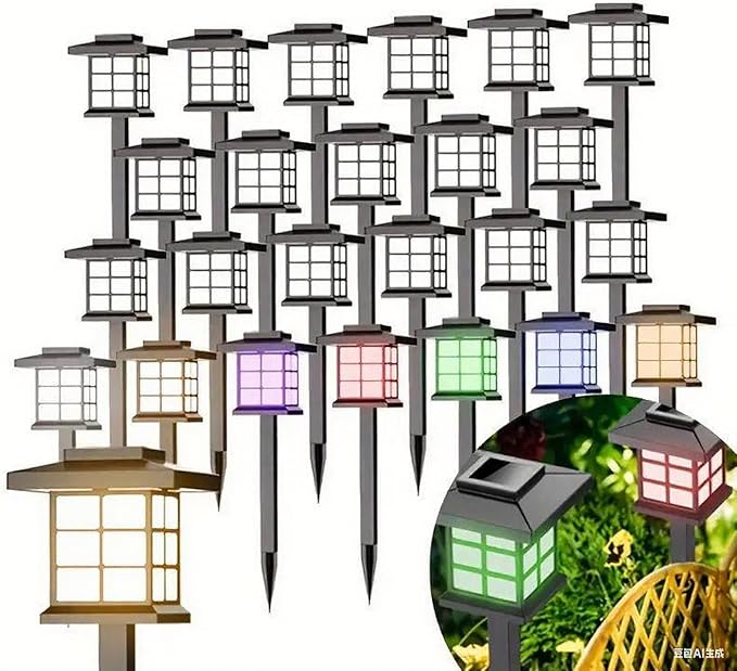 Solar Outdoor Lights,LED Solar Lights Outdoor Waterproof, Solar Walkway Lights Maintain 10 Hours of Lighting for Your Garden, Landscape, (Colored Light-24)