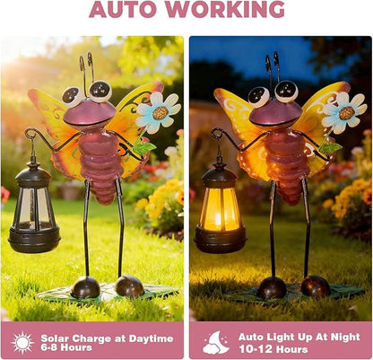 Solar Garden Lights Butterfly Statue with Solar Lantern Lights,18.11in Tall Butterfly Decor Birthday Gifts for Women Mom Grandma,Big Metal Decorative Stakes for Home Decor,Patio,Porch,Yard