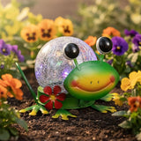 Solar Lights Outdoor Frog Garden Decor with Crackle Glass Globe Lights - Cute Metal Frog Decor for Yard Lawn Patio | Lumora