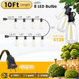 10FT Outdoor String Lights - LED Waterproof Patio Lights with Shatterproof ST38 Edison Plastic Bulb, Connectable | Lumora