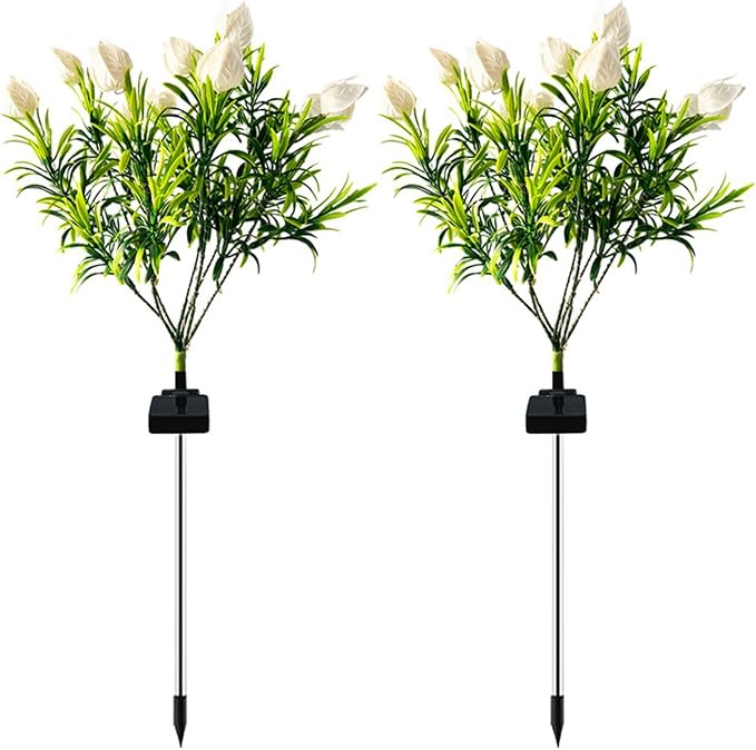 Ochine 2 Pack Outdoor Solar Lights, Solar Garden Lights, Gardenia Flowers Garden Stake Light Solar Flower Lights Waterproof Solar Pathway Lights for Outdoor Lawn Yard Garden Decoration