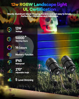 HIBOITEC RGBW Low Voltage Landscape Lighting 12W with 300W Transformer Remote Connectors Spotlights Landscape | Lumora