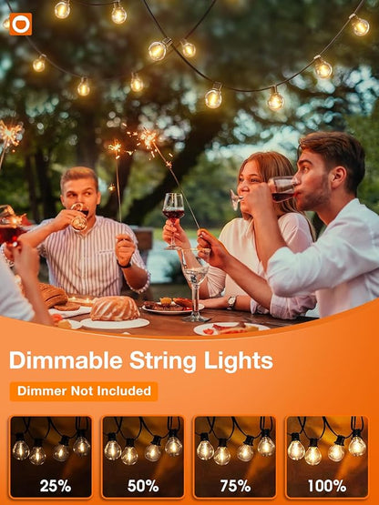 addlon 100FT(2-Pack*50FT) Outdoor String Lights, G40 Globe LED Patio Lights Waterproof with 54 Shatterproof Bulbs(4 Spare), ETL Dimmable Outside Hanging Lights Connectable for Yard Garden Backyard