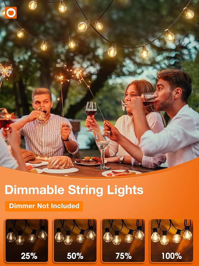 addlon 25FT Outdoor String Lights with 13 Plastic Bulbs, G40 Globe LED, Waterproof, Dimmable, Connectable for Backyard Porch Deck
