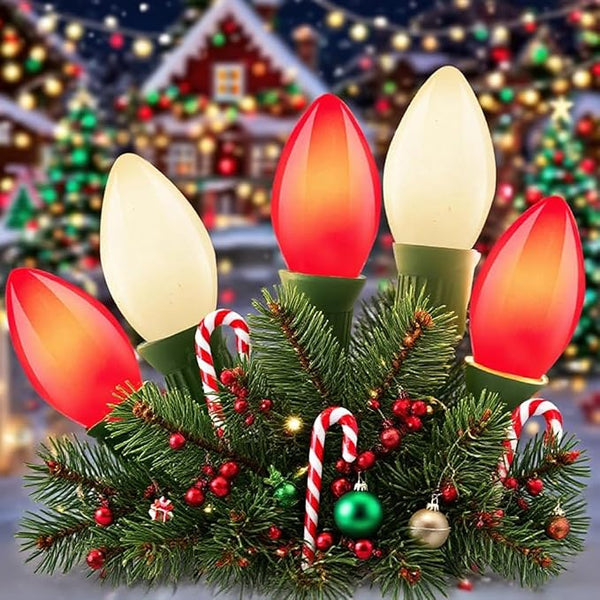 Red & White C9 Christmas String Lights, 25Ft Christmas Decorative Lights with 26 Red White Ceramic Bulbs(1 Spare) | Lumora