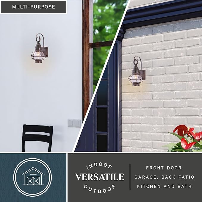 VAXCEL Chatham 13.5 in. H 1-Light Burnished Bronze Coastal Outdoor Wall Sconce Made of Durable Steel, Clear Seeded | Lumora