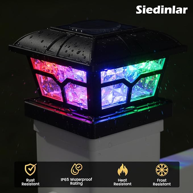 SIEDiNLAR Solar Post Cap Lights Outdoor 2 Color Modes for 4x4 5x5 6x6 Wooden Vinyl Posts Fence Deck Patio | Lumora