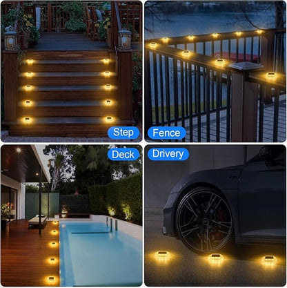 Solar Deck Lights Dock Step Lights-12 Packs Waterproof 1200mAh Auto ON/Off LED Solor Powered Stair Lighting for Outdoor Garden, Patio, Pathway, Walkway, Driveway (Warm White)