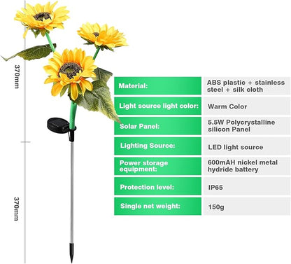 ZPSHYD Solar Sunflower Lights, IP65 Waterproof Outdoor Garden Auto ON/Off Solar Decorative Lights for Backyard, Flower Bed, Pathway, Porch, with 12 Lights (4PCS 3 Heads Sunflower)