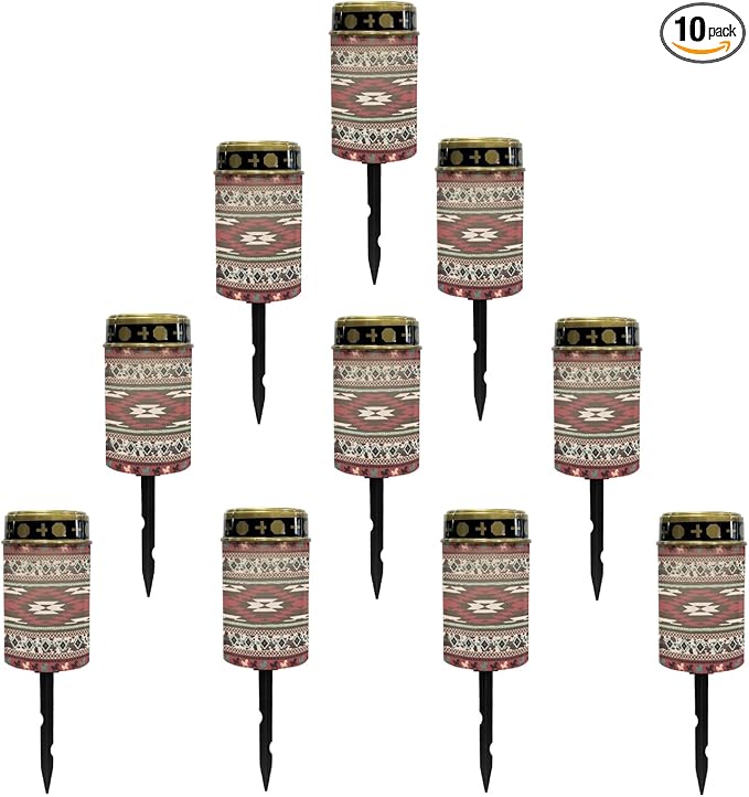 Red Western Aztec Solar Lights for Outdoor,Waterproof Solar Lantern for Outside,Flameless Solar Garden Stake Lights for Yard Patio Walkway Lights LED Warm White Lantern Spotlights