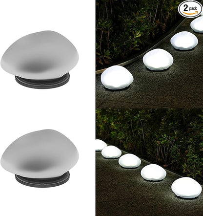 2026 Solar Pebble Lights Outdoor, Solar Pebbles, Outdoor Waterproof Landscape Night Lights for Garden Paths, Stairs, Lawns, Patios, Yard Party Decorations (2, White Light)