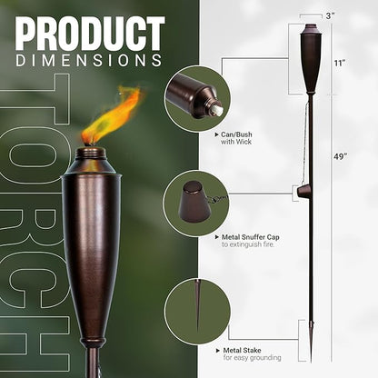 Garden Torches for Outside -Deco Home Pack of 4 Metal Garden Torches Citronella Oil for Outdoor Ambiance - Decorative and Functional Citronella Torches for Patio, Lawn, and Backyard- Bronze