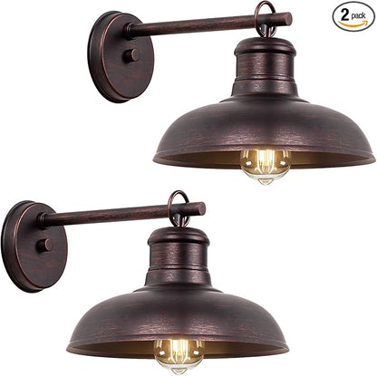 Bosceos Outdoor Wall Lights 2 Pack, Farmhouse Barn Light, Vintage Outside Wall Mount Light Fixture, Waterproof Outdoor Light for House Garage Patio Porch Doorway, Distressed Brown