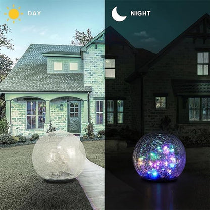 Cracked Glass Outdoor Solar Lights Landscape Garden Ball Lights, Garden Solar Ball Lights Waterproof (Multicolor, 15cm)