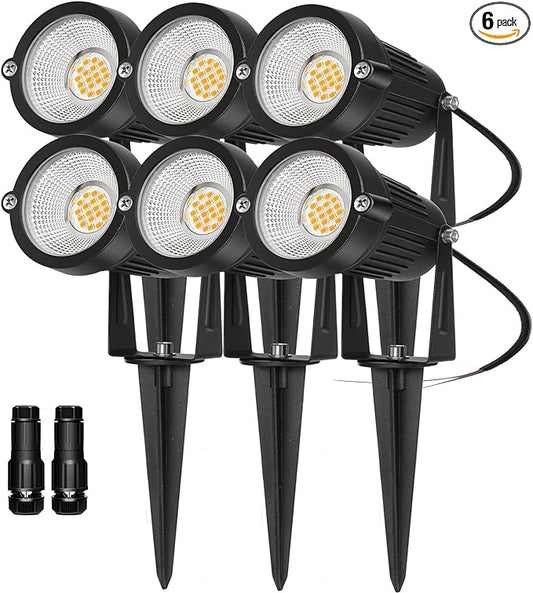 Low Voltage Landscape Lights Outdoor: 7W 700LM LED Landscape Lighting with Connectors for Tree Garden Yard Pathway | 12V 24V Warm White 2700K Spotlights | IP65 Waterproof | 6 Pack