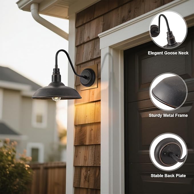 10in Dome Gooseneck Outdoor Light Fixture Bronze Exterior Barn Porch Door Light Fixture with Wall Mount 2 Pack | Lumora