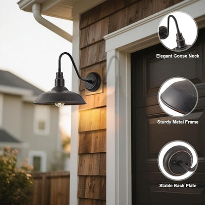 10in Dome Gooseneck Outdoor Light Fixture Bronze Exterior Barn Porch Door Light Fixture with Wall Mount 2 Pack Farmhouse Outside Garage Barn Wall Sconce Light for Balcony, House, Patio