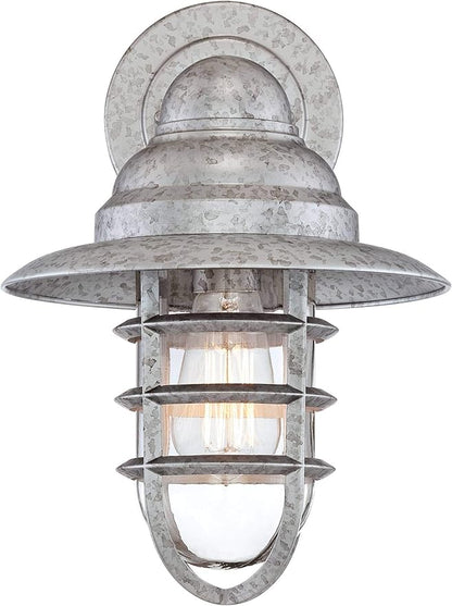 John Timberland Marlowe 13 1/4" High Farmhouse Rustic Modern Hooded Cage Outdoor Wall Light Fixture Mount Porch House Exterior Outside Set of 2 Edison Bulb Weatherproof Galvanized Clear Glass Shade