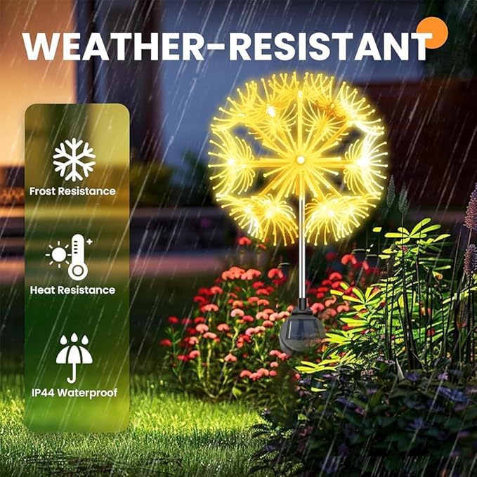 Solar Garden Lights Outdoor Waterproof Decorative, 2-Pack 19LED Warm White Fairy Light 8 Modes, Solar Firework | Lumora