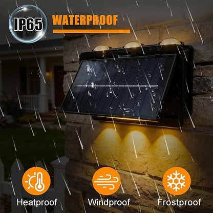 2PCS Solar Wall Lights Outdoor, Adjustable PV Panel,6 Bulbs Up and Down Lamp Bright Wall Light for Patio Cafe BarExterior Wall Garage Garden Yard