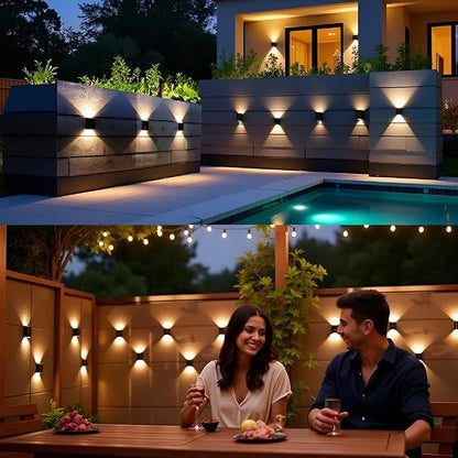 ASLIDECOR Solar Wall Lights UP Down 4 Pack,Illuminate Outdoor Sunlight Sensor Lamp IP65 Waterproof LED Modern Deck Lighting Decor for House Patio Porch