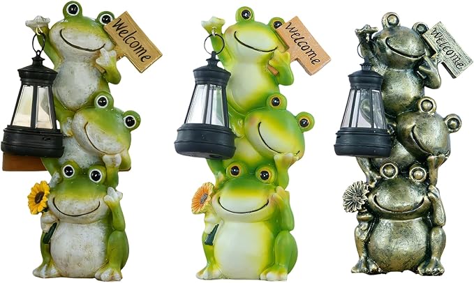 Solar Powered Frog Garden Decor with Lantern, 11.6 Inch Cute Outdoor Frog Statue LED Light – Automatic Solar Light | Lumora