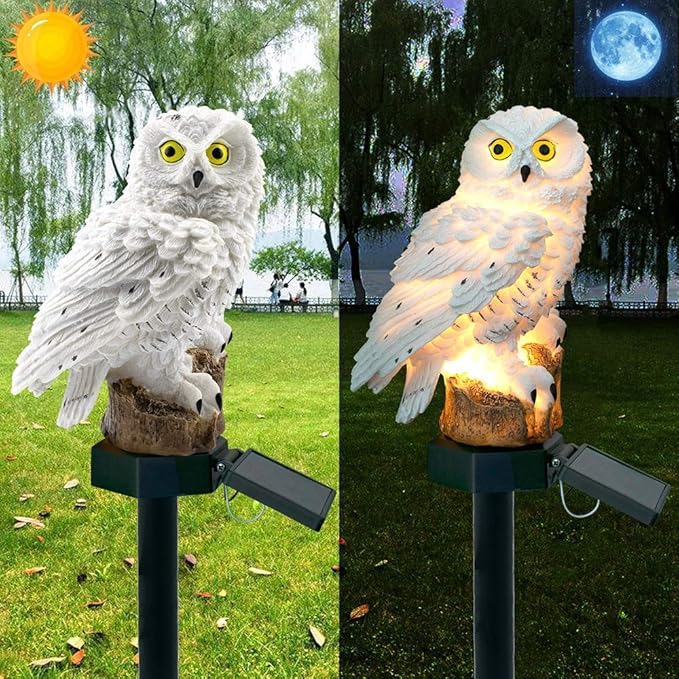 Garden Solar Lights,Owl Shape Waterproof LED Outdoor Lights,Garden Ornaments for Lawn,Pathway,Yard,Driveway,Step and Walkway,Wedding,Party and Patio Decorations(White